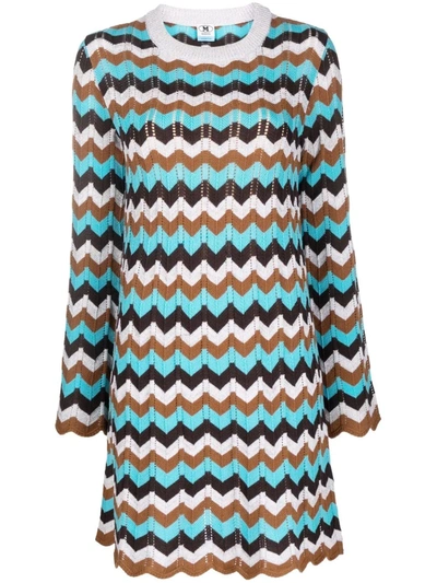 M Missoni Zig Zag Knit Mini Dress In Brown
