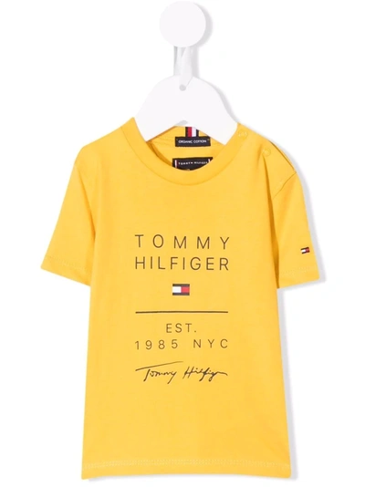 Tommy Hilfiger Junior Babies' Logo-print Organic Cotton T-shirt In Yellow