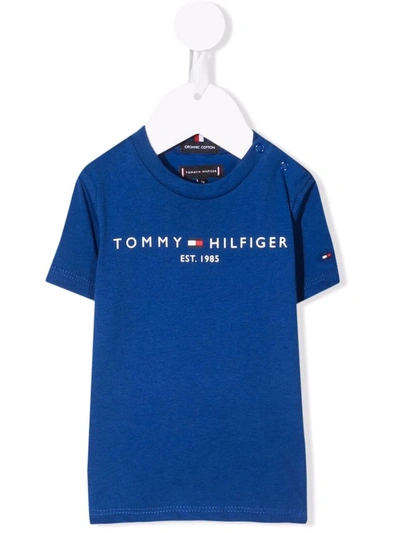 Tommy Hilfiger Junior Babies' Logo-print Organic Cotton T-shirt In Blue