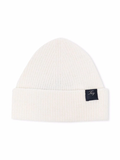 Fay Babies' Ribbed-knit Logo-patch Beanie In Neutrals