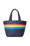 Mz Wallace Medium Metro Tote - Dawn Rainbow Stripe Oxford In Multicolour