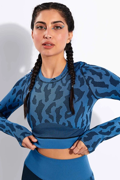 Adidas By Stella Mccartney Truepurpose Leopard-print Crop Top In Blue