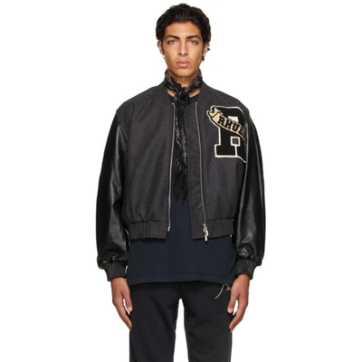 Rhude Logo-appliquéd Wool And Leather Varsity Jacket In Black