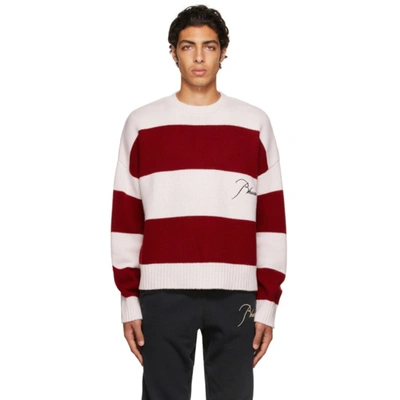 Rhude Embroidered-logo Striped Crewneck Sweater In White,red
