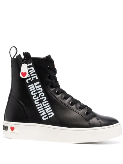 Love Moschino Logo-tape High-top Sneakers In Black