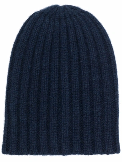 Laneus Ribbed-knit Cashmere Beanie In Blue
