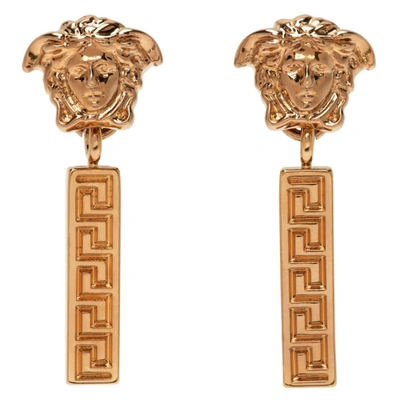 Versace Gold Tone Medusa Drop Earrings