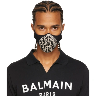 Balmain Black & Off-white Monogram Face Mask In Edk Noir Ivoire