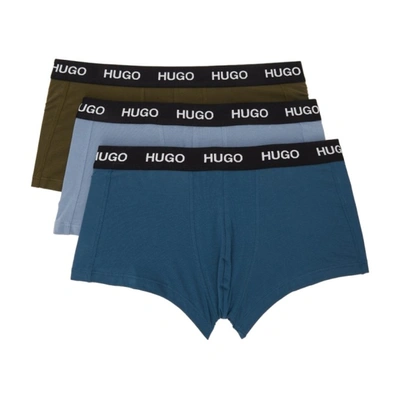 Hugo Three-pack Blue & Green Logo Trunk Boxers In 963 Mixed