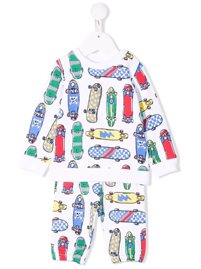 Stella Mccartney Babies' Skateboard-print Tracksuit Set In White