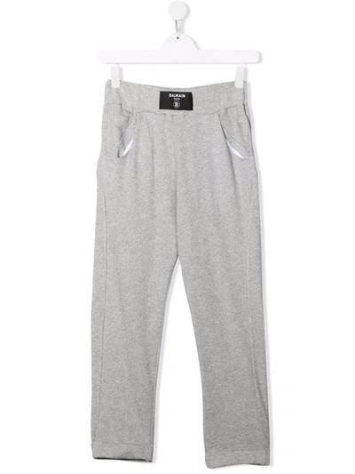 Balmain Kids' Logo Patch Track Trousers In Grey