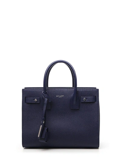 Saint Laurent Classic Sac De Jour Baby Bag In Blue Grained Leather