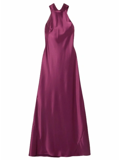 Galvan Sienna Satin Halterneck Gown In Burgundy