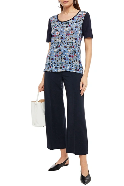 Ps By Paul Smith Paneled Printed Silk Crepe De Chine And Modal-jersey T-shirt In Light Blue
