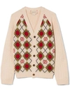 Gucci Gg Argyle Wool Cardigan In Neutrals