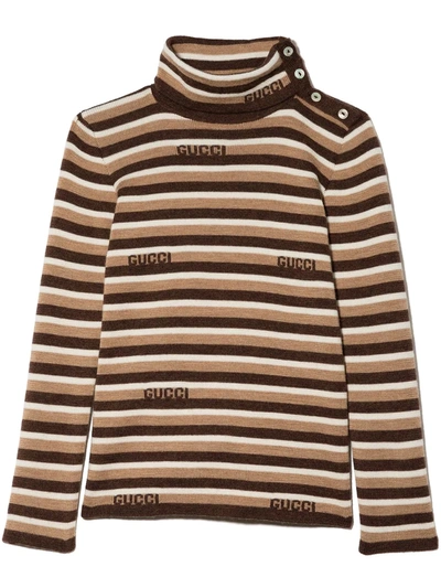Gucci Babies' Striped Roll Neck Jumper In Brown