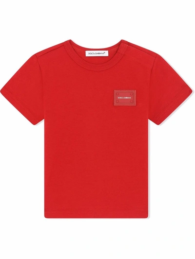 Dolce & Gabbana Babies' Cotton Logo-plaque T-shirt In Red