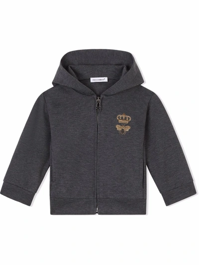 Dolce & Gabbana Babies' Bee-embroidered Zipped Hoodie In Grey