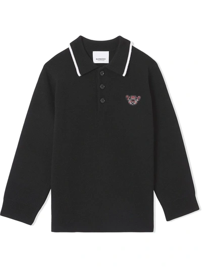 Burberry Kids' Thomas Bear Knitted Polo Shirt In Black