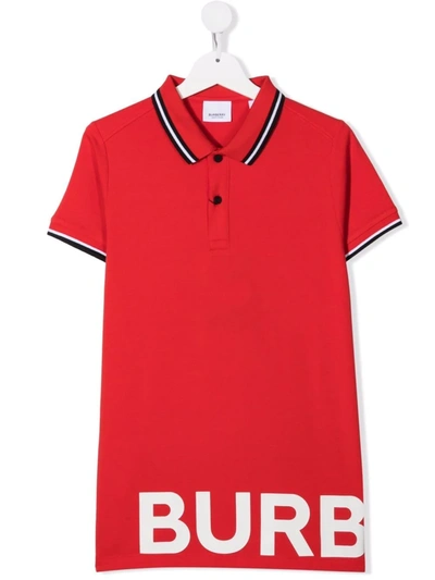 Burberry Kids' Long Logo Polo Shirt In Red