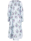 Ganni + Net Sustain Shirred Floral-print Organic Cotton-poplin Midi Dress In Blue