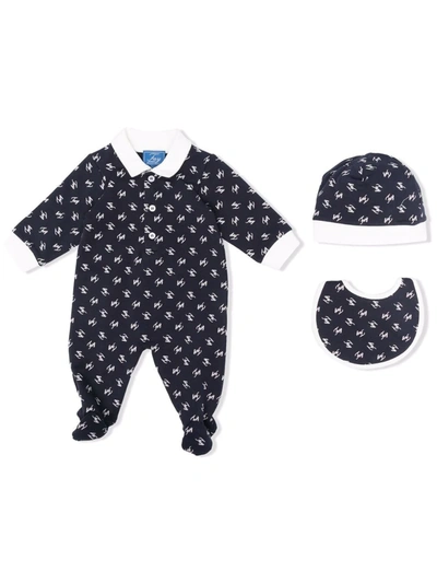 Fay Babies' Monogram-pattern Cotton Pyjamas In Blue