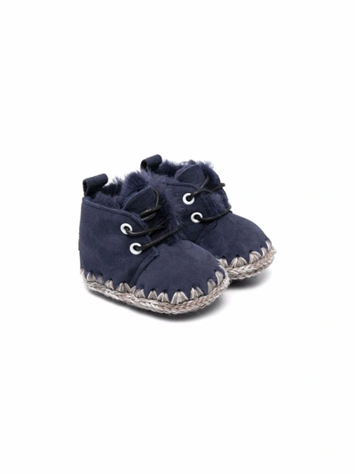 Mou Babies' Shearling-lined Laced Boots In Blue