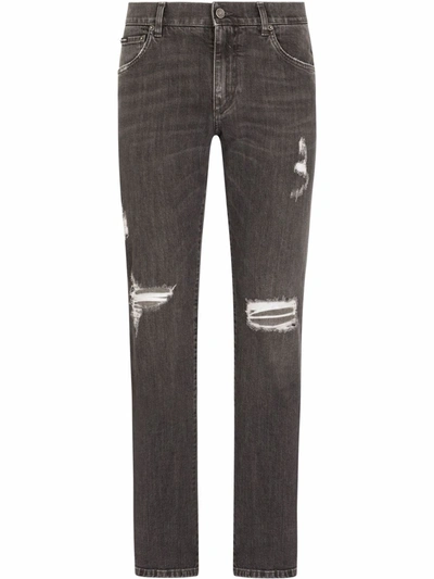 Dolce & Gabbana Ripped Slim-fit Jeans In Schwarz