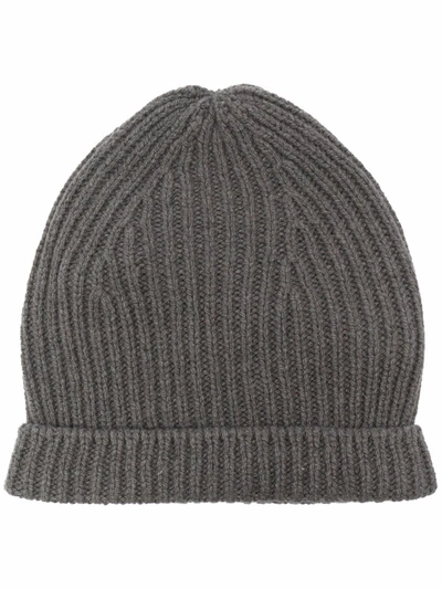 Rick Owens Ribbed Cashmere Beanie In Grey
