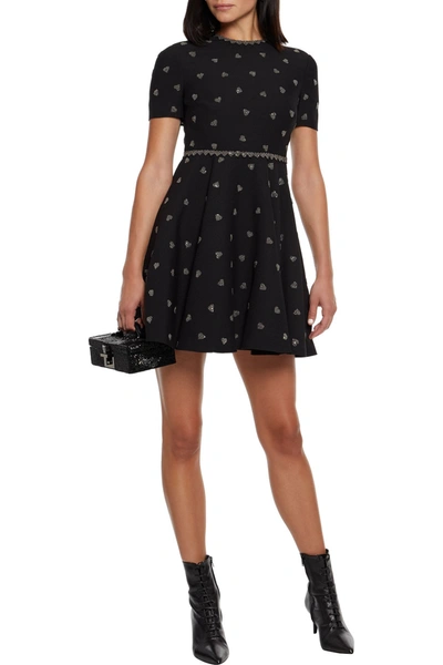 Valentino Bead-embellished Wool And Silk-blend Crepe Mini Dress In Black