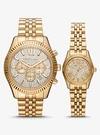 MICHAEL KORS LEXINGTON HIS AND HERS PAVÉ GOLD-TONE WATCH SET