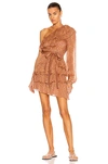 Rococo Sand Aine One Shoulder Belted Mini Dress In Tan
