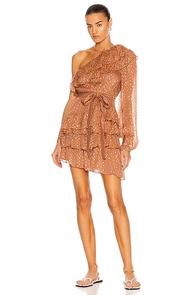 Rococo Sand Aine One Shoulder Belted Mini Dress In Brown