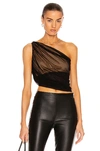Norma Kamali Diana One-shoulder Draped Bikini Top In Black Mesh