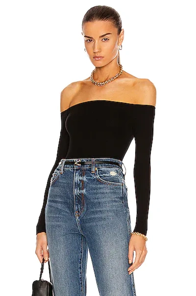 Enza Costa Silk Rib Off The Shoulder Long Sleeve Top In Black