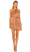 Rococo Sand Aine One Shoulder Belted Mini Dress In Tan