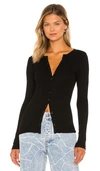 Enza Costa Silk Rib Fitted Long Sleeve Cardigan In Black