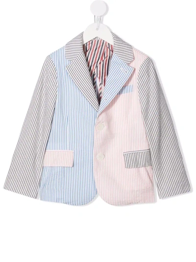 Thom Browne Kids' Multi-stripe Seersucker Sport Coat In Grey