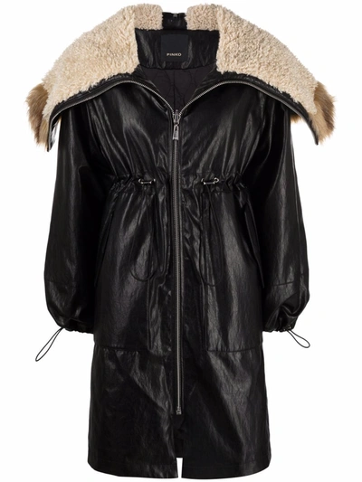 Pinko Faux Fur-trimmed Hood Coat In Nero