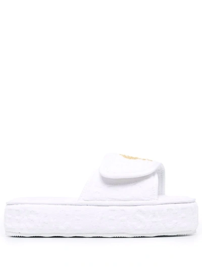 Versace Embossed Logo Platform Slides In White