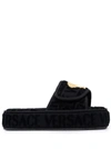 Versace Embossed Logo Platform Slides In Black