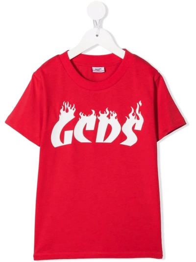 Gcds Kids' Logo-print Short-sleeved T-shirt In Red
