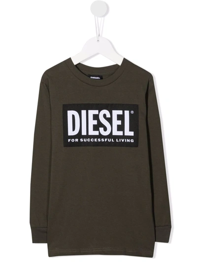 Diesel Kids' Tusty ml Logo-print T-shirt In Green