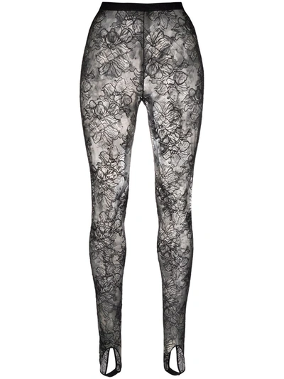 La Perla Floral-lace Tights In Black