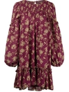 Cinq À Sept Zola Shirred Floral-print Crepe De Chine Mini Dress In Red