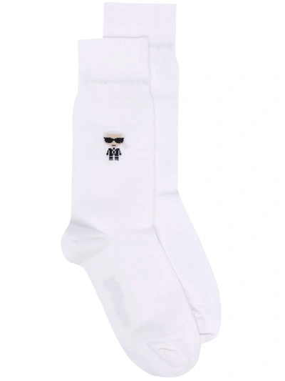 Karl Lagerfeld Intarsia-knit Logo Socks In White