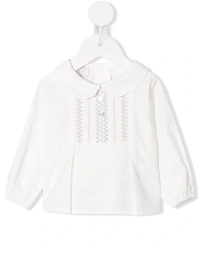 Paz Rodriguez Babies' Stitch-detail Long-sleeved Shirt In White