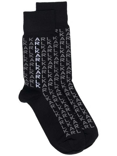 Karl Lagerfeld Logo-knit Ankle-length Socks In Black