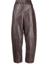 Ganni Womens Mole Tapered Topstitched Leather Trousers 8 In Brown