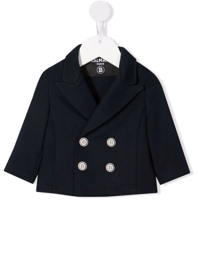 Balmain Babies' Double Breasted Blazer In Blue